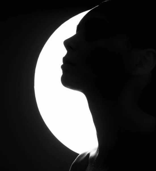 Black White Portrait Beautiful Woman Girl Dark Female Silhouette — Stock Photo, Image