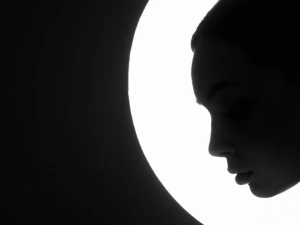 Schwarz Weiß Porträt Der Schönen Frau Mädchen Dunkeln Weibliche Silhouette — Stockfoto