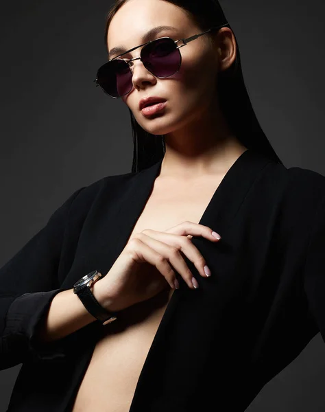 Retrato Moda Hermosa Mujer Sexy Gafas Sol Chica Belleza Gafas — Foto de Stock