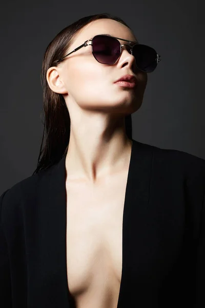 Retrato Moda Hermosa Mujer Sexy Gafas Sol Chica Belleza Gafas — Foto de Stock