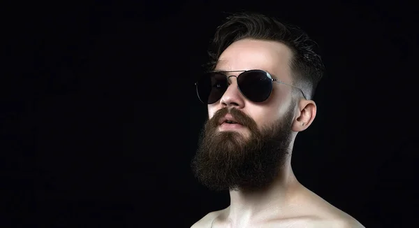 Handsome Bearded Man Sunglasses Brutal Hipster Boy Beard — Stock Photo, Image