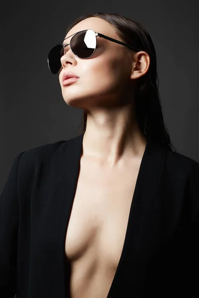 Retrato Moda Hermosa Mujer Sexy Gafas Sol Chica Belleza Gafas — Foto de Stock