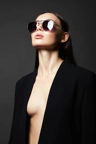 Retrato Moda Hermosa Mujer Sexy Gafas Sol Chica Belleza Gafas — Foto de Stock