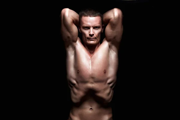 Brutaler Bodybuilder Starker Junge Nackter Körper Muskulöser Mann Fitnessstudio — Stockfoto
