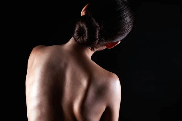 Female Back Silhouette Naked Woman Sensual Girl Dark Beautiful Back — Stock Photo, Image