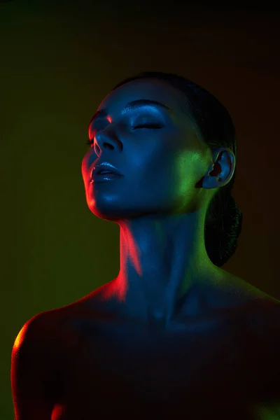 Silueta Femenina Hermosa Mujer Luces Color Diseño Arte Chica Colorida —  Fotos de Stock