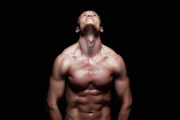 Brutaler Bodybuilder Starker Junge Nackter Körper Muskulöser Mann Fitnesssport Konzept — Stockfoto
