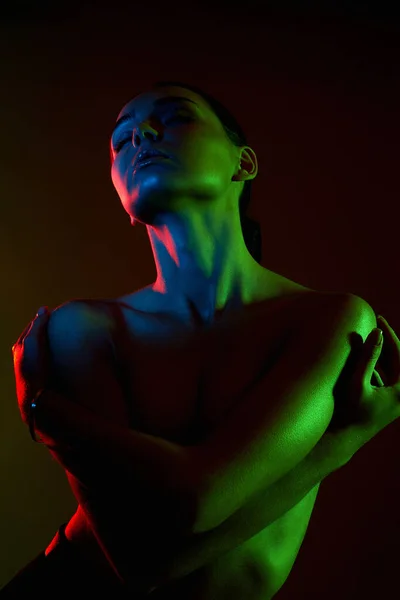 Vrouwelijk Silhouet Mooie Vrouw Kleur Licht Art Design Kleurrijk Meisje — Stockfoto