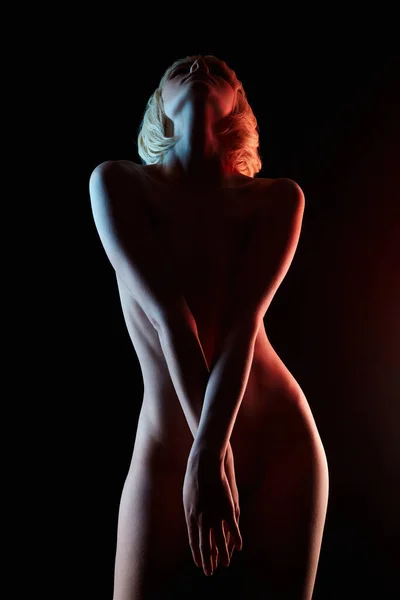 Silueta Sexy Chica Rubia Mujer Desnuda Luz Color Hermosa Sexy — Foto de Stock