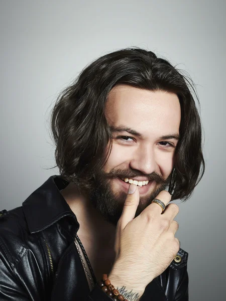 Smiling handsome man. Brutal bearded Sexy boy — Stock Photo, Image