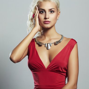 young beautiful woman.Sexy body Blond girl.red dress clipart
