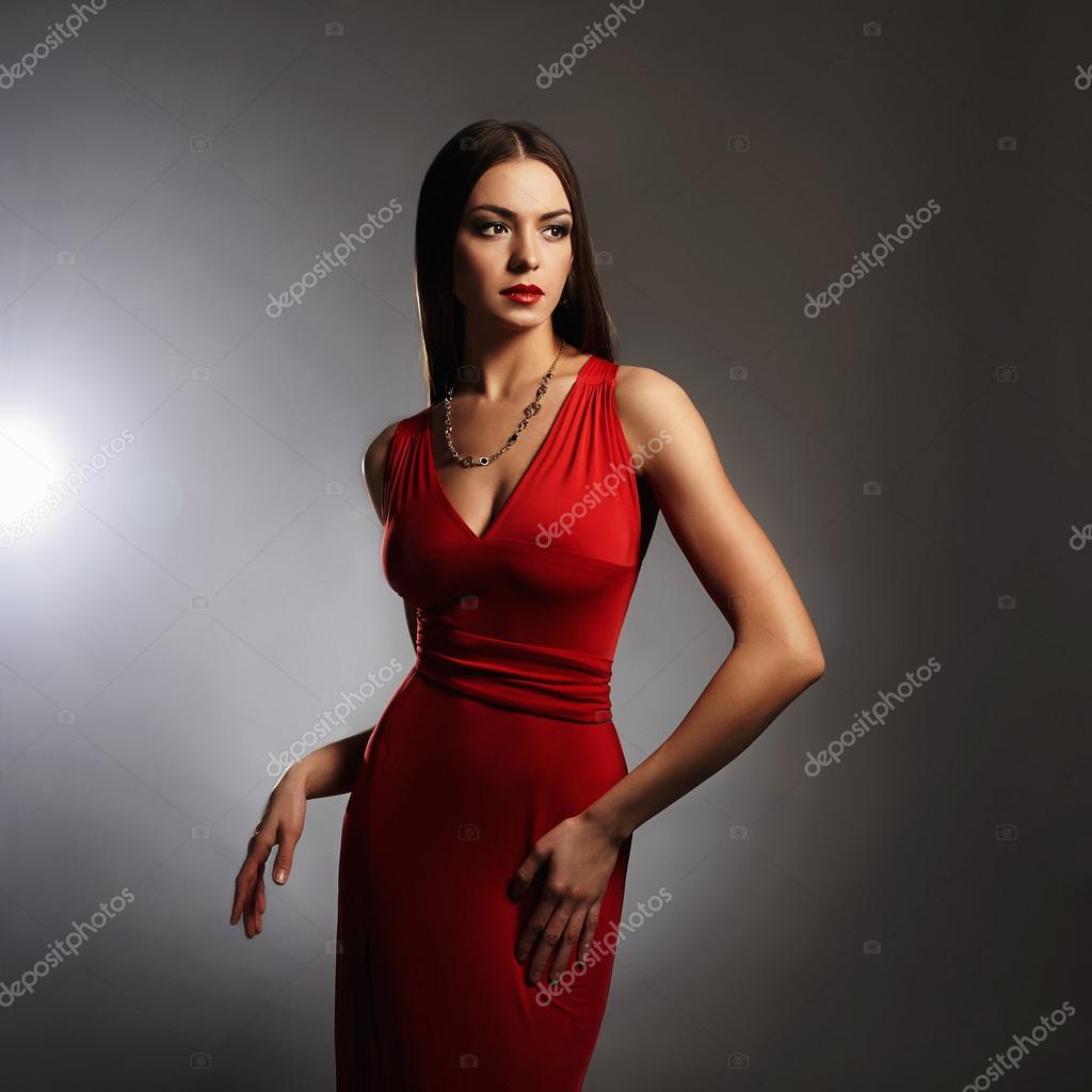 Young beautiful sexy woman.Beauty brunette girl in red dress Stock Photo by ©EugenePartyzan 93478774 Porn Pic Hd