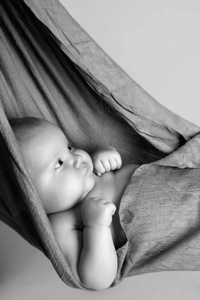 Funny baby in hammock. newborn child — 스톡 사진