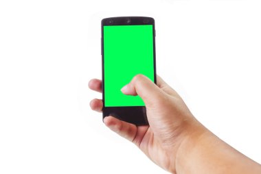 Erkek el ve üzerinde hareket eden smartphone dokunmadan