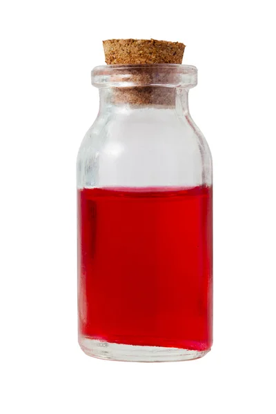 Garrafa de cortiça com líquido vermelho — Fotografia de Stock