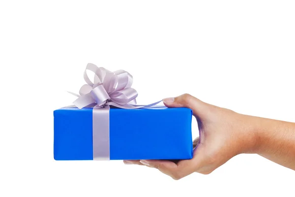 선물을 아시아 파란색 상자에 배경에 — 스톡 사진