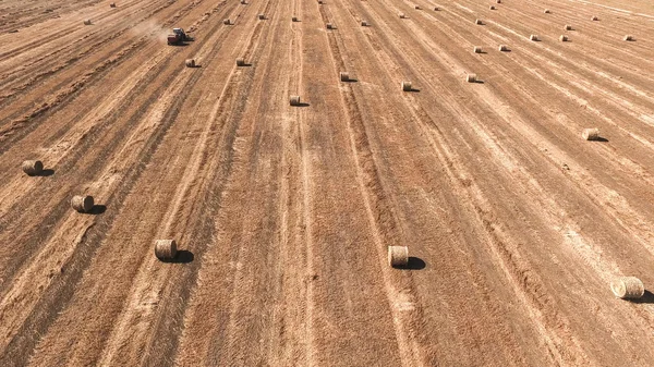 Trator palha enfardadeira em um campo agrícola — Fotografia de Stock