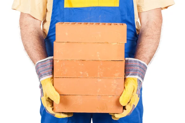 Worker with Several Bricks — Stock Photo, Image