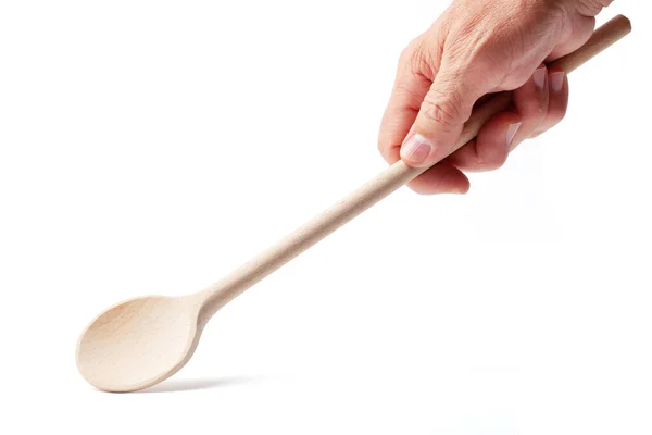 Hand Wooden Cooking Spoon Clipping Path Isolated White Background — Stock Photo, Image