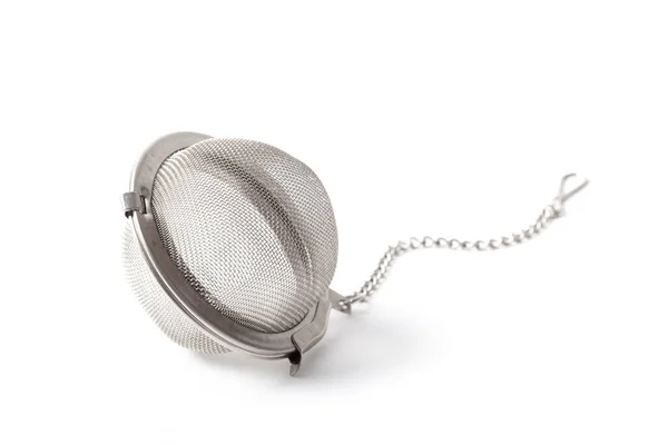 Empty Metallic Tea Strainer Infuser Isolated White Background — Stock Photo, Image