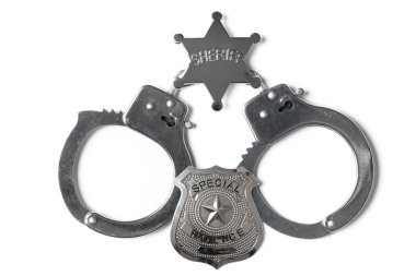 Polis rozeti Şerif Star ve kelepçe - stok fotoğraf