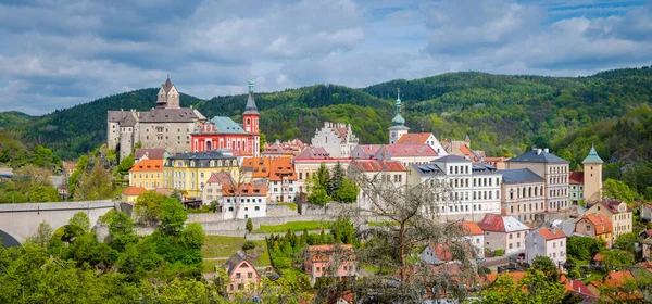 Vue Panoramique Aérienne Ville Médiévale Loket Avec Château Loket Hrad — Photo