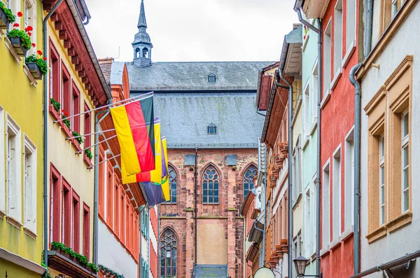Rua Com Casas Típicas Alemãs Com Paredes Coloridas Bandeiras Alemãs — Fotografia de Stock