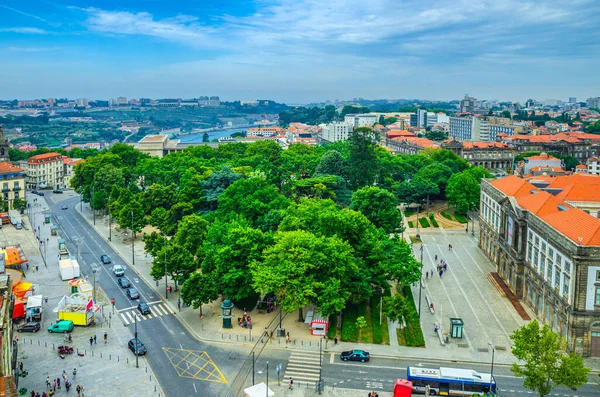 Aerial view of Porto Oporto city historical centre with Cordoaria Garden, University of Porto Universidade