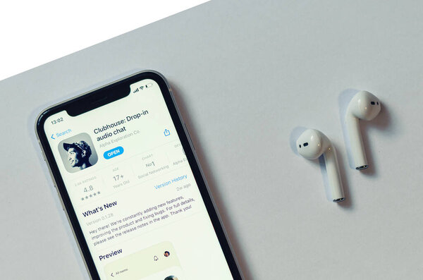 Clubhouse drop-in audio chat application view on smartphone screen