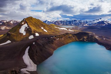 Beautiful highland iceland blue volcano lake clipart