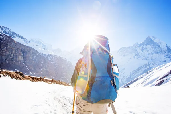 Wanderer auf dem Trek im Himalaya, Annapurna-Tal, Nepal — Stockfoto