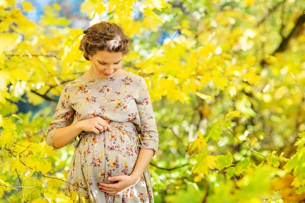 Donna incinta in autunno — Foto Stock