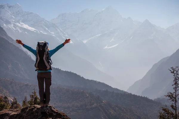 Senderista en la caminata en Himalaya, valle de Khumbu, Nepal — Foto de Stock