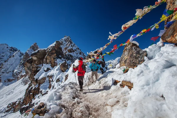 Caminhante na caminhada no Himalaia, vale do Khumbu, Nepal — Fotografia de Stock