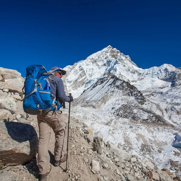 Randonneur sur le trek dans l'Himalaya, vallée de Khumbu, Népal — Photo