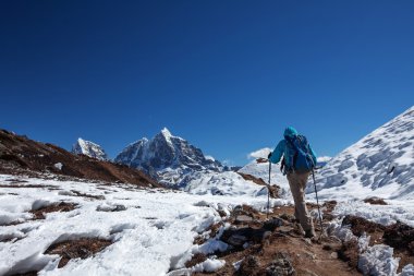 Uzun yürüyüşe çıkan kimse Trek Khumbu Vadisi, Nepal Himalayalar,