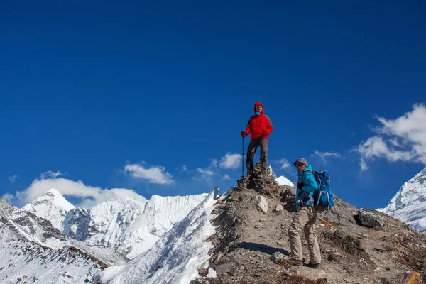 Wandelaar op de trek in de Himalaya, Khumbu Vallei, Nepal — Stockfoto