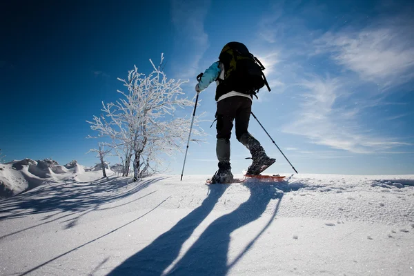 겨울 산을 등반하는 사람 — 스톡 사진