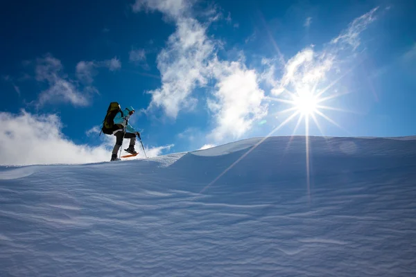 Wanderer in den Winterbergen — Stockfoto