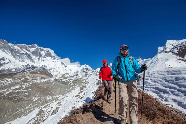 Hiker on the trek in Himalayas, Khumbu valley, Nepal — Stock Photo, Image