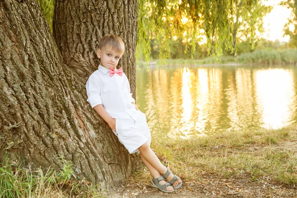 Niño feliz jugando al aire libre en el parque de otoño —  Fotos de Stock