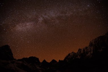 Himalaya dağında gece vakti yıldızlı