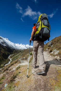 Uzun yürüyüşe çıkan kimse tren Himalayalar yürür