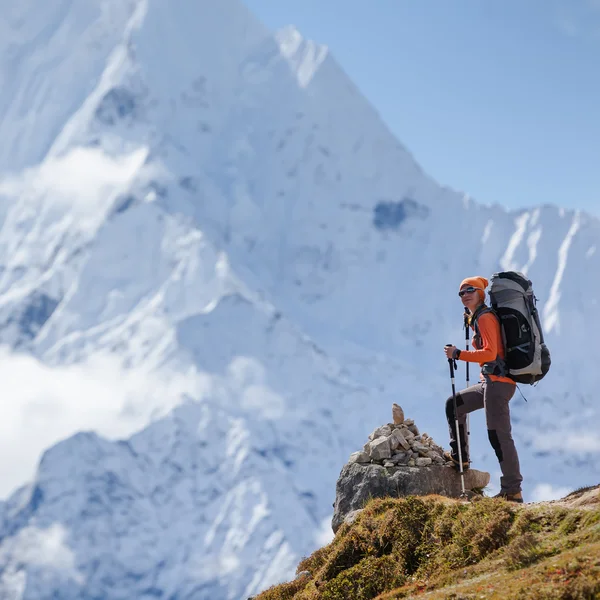 Wanderer wandert im Himalaya auf Zug — Stockfoto