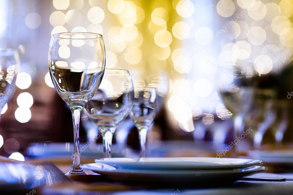 Served table in a restaurant at the holiday eve