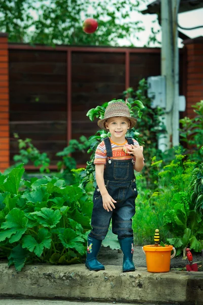 Portrait of a boy worked in the garden in holiday — Stok Foto