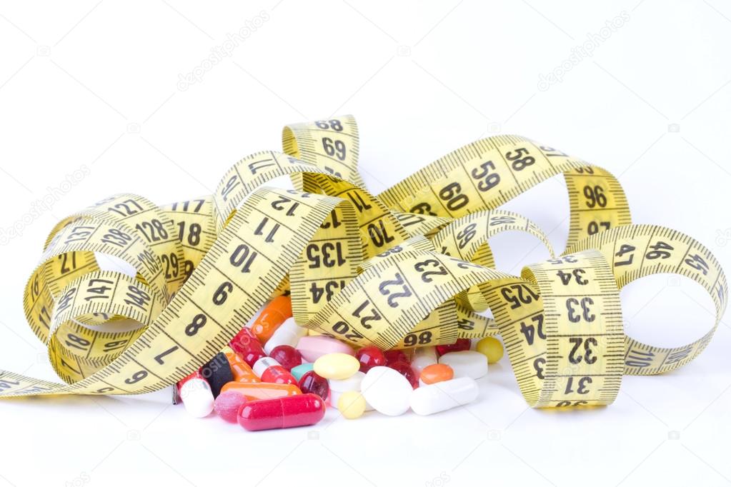 Measure tape with diet pills