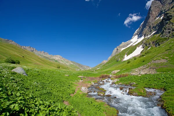 Сценический вид на долину в горах Кавказа — стоковое фото