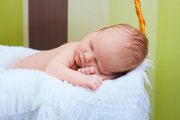 Baby sleeps in the basket — Stock Photo, Image