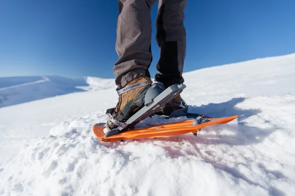 Mulher snowshoeing no inverno montanhas dos Cárpatos — Fotografia de Stock